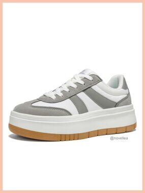 Women's Platform Fashion Sneakers Chunky Lace-Up Tennis Shoes Faux Leather